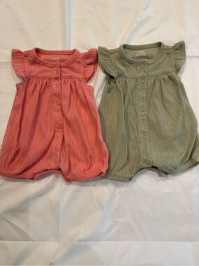 Carter's Coral and Sage Ribbed Flutter Romper Set